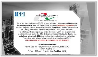 PARTECIPAZIONE AL PROGETTO ITALIAN FLAIR IN THE GULF  DELLA CAMERA DI COMMERCIO ITALIANA NEGLI EMIRATI ARABI